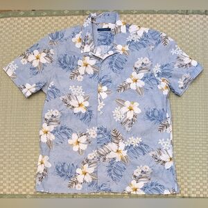 Patrick Assaraf Sky Blue Floral Camp Shirt Men's Size Large Made in Romania